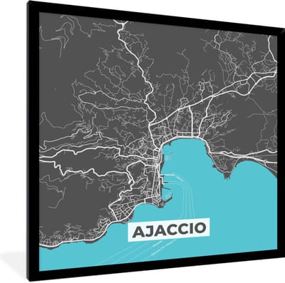 Fotolijst incl. Poster - Ajaccio - Frankrijk - Stadskaart - Kaart - Plattegrond - Corsica - 40x40 cm - Posterlijst