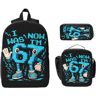 Ik Was 6 Nu Ben Ik 7 Zes Zeven 7 67 Grappige Kinderrugzak Lunchbox Pennenetuis voor Jongens Meisjes Rugzakken Schooltas Boekentas Set blue