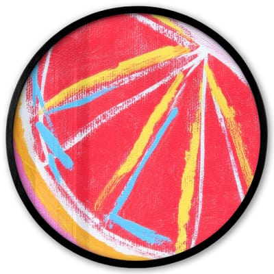 Poster in lijst Rond - Fotolijst 40x40 cm - Posters - Grapefruit - Geschilderd - Roze - Strepen - Ronde posterlijst zwart - Decoratie - Wanddecoratie woonkamer - Muurdecoratie slaapkamer