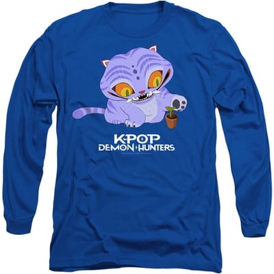 K-Pop Demon Hunters Unisex Volwassene Schattig Derpy Tiger T-shirt met Lange Mouwen (Royaal Blauw)