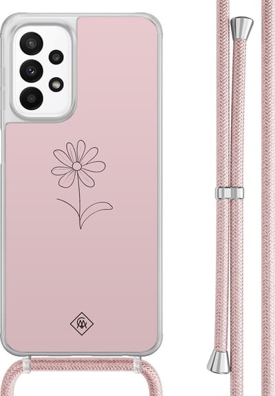 Casimoda® hoesje met rosegoud koord - Geschikt voor Samsung A23 - Madeliefje - Afneembaar koord - TPU/acryl - Paars