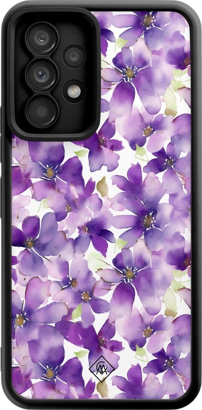 Casimoda® hoesje - Geschikt voor Samsung Galaxy A52 5G - Floral Violet - Zwart TPU Backcover - Bloemen - Paars