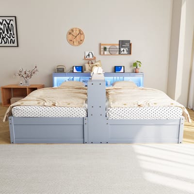 HAUSS SPOLE Multifunctioneel Bed 90/180x200 cm - Uitschuifbaar Met Opbergruimte En Led - Zonder Matras - MDF En Hout - Grijs