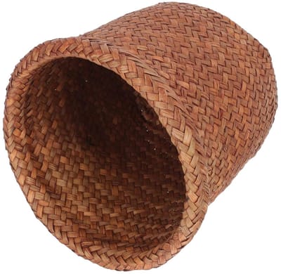 Rotan Opbergmand - Rieten Prullenbak - Thuis Kantoor - Handgevlochten Design - 17.5x14.6cm - Koffie