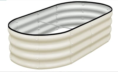 Grote Verhoogde Moestuinbak Ovaal - Gegalvaniseerd Staal - XXL Plantenbed met Open Bodem - Inclusief Veiligheidsstrip & Werkhandschoenen - Beige - 240 x 120 x 60 cm