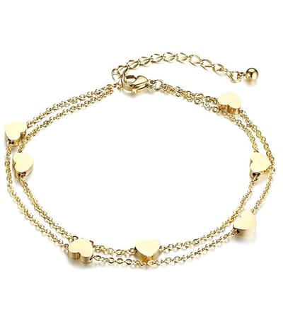 NEFET® - Armband Hartjes (Goudkleurig) - Roestvrij Staal - 21 cm - Sieraden - Armbandje Dames Goudkleurig - RVS - ideale geschenk - Cadeau voor Dames - Cadeautjes Accessoire - Trendy