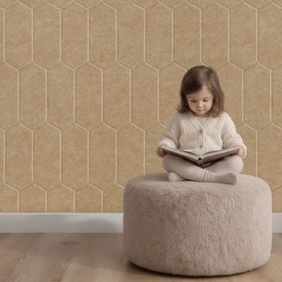 Wandpaneel vilt, hexagon, zand – 2950 x 1200 mm | 9mm dik | Verbetert de akoestiek | Eenvoudige montage | Wanddecoratie
