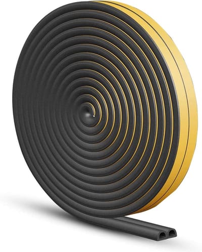 Famanu - Tochtstrip tape voor deur raam zelfklevende schuimtape isolatiestrook weerstrippen type D 9 mm x 6 mm x 5 meter, 2 afdichtingen totaal 10 m zwart