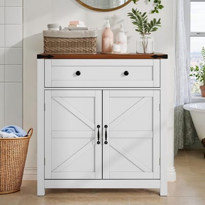 BLACKCOLORS Opbergkasten in boerenstijl met lades en verstelbare planken, witte keukenkasten met werkbladen in notenhout, moderne consolekasten voor koffiebar voor keuken, eetkamer, badkamer, hal