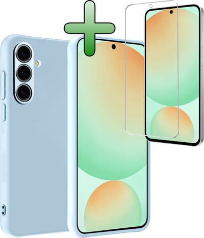 Hoesje Met Screenprotector - Geschikt voor Samsung Galaxy S24 FE - Sterk & Shockproof - Back Cover - Siliconen Case - Telefoon Hoes - Lichtblauw