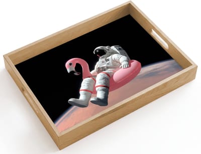 Dienblad hout 40x30 cm - Schootdienblad - Astronaut - Flamingo - Zwemband - Roze - Borrelplank rechthoek - Plateau dienbladen
