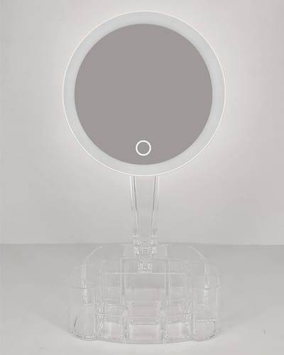 Draaibare LED-spiegel met opbergruimte voor sieraden - Kunststof|Verre - SILUMEN