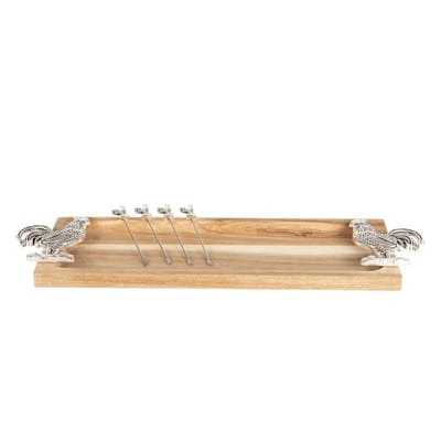 Serveerplank | 44*14*4 cm | Zilverkleurig | Hout / metaal | rechthoekig | Clayre & Eef | 64356
