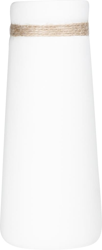 QUVIO Vaas voor droogbloemen - Vazen - Klassieke of landelijke bloemenvaas - Vaasje met touw - Woonaccessoires voor bloemen en boeketten - Decoratieve accessoires - Keramiek - 9 x 9 x 21 cm (lxbxh) - Wit