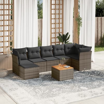 vidaXL - 8-delige - Loungeset - met - kussens - poly - rattan - grijs