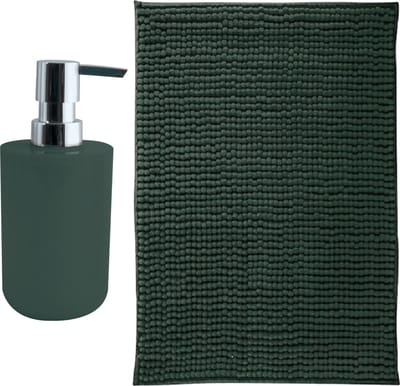 MSV badkamer droogloop mat - Genua - 50 x 80 cm - met bijpassende kleur zeeppompje - donkergroen