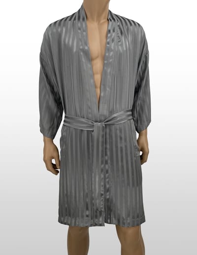 Zijden Kimono - 100% Zijde - Exclusief Jacquard Stripe Design -Kleur Steelgrey - One Size