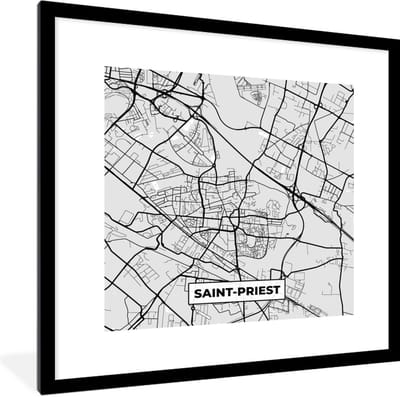 Fotolijst incl. Poster - Saint-Priest – Plattegrond - Frankrijk – Kaart – Stadskaart - 40x40 cm - Posterlijst