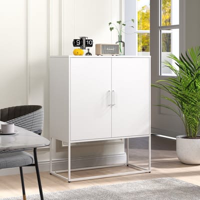 Wishdor Metalen Opbergkast - 2 Vaste Legplanken - Magnetische Deuren - Anti-Kantel Bevestiging - Vrijstaand - Wit - 109 x 85 x 40 cm