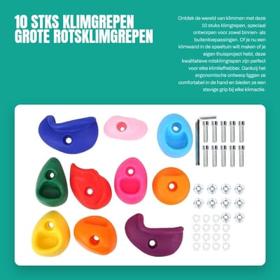 Dailygoods- Klimgrepen 10 Stuks - Grote Rotsklimgrepen - Meerkleurige Rotswandgrepen - Binnen/Buiten Gebruik - Huidvriendelijk - PE-Kunststof