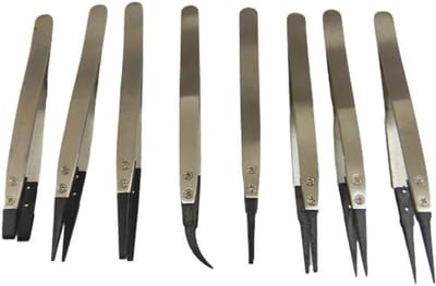Precisie Pincet - Antistatisch Gereedschap - Elektronica Reparatie - Vervangbare Tips - 116-130 mm - Zwart Grijs
