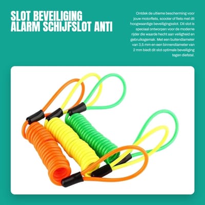 Dailygoods- Schijfslot Beveiliging - Alarmfunctie - Staalkabel 1,2M - PVC/Legering - Buitendiameter 3,5mm - Eenvoudig te monteren - Beveiligingskabel