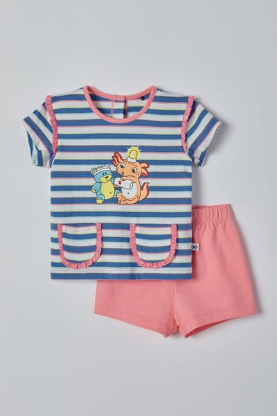 Woody pyjama baby meisjes - multicolor gestreept - axolotl vis - 221-3-PSG-S/987 - maat 62