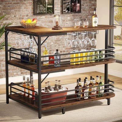 M-Goods - Bartafel Hoekmodel - L-Vormige Thuisbar - Barkast met Glazenhouder - Industriële Bartafel - Ruimtebesparend Design