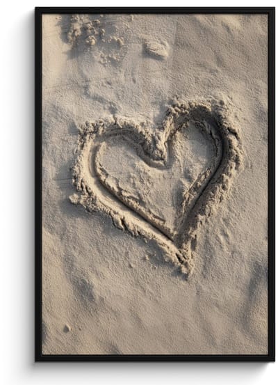 Poster in lijst - Fotolijst 80x120 cm - Posters - Hartvorm - Getekend - Beige - Zand - Posterlijst zwart - Decoratie - Wanddecoratie woonkamer - Muurdecoratie slaapkamer