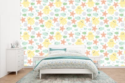 Behang - Fotobehang Zeedieren - Baby - Schelpen - Breedte 385 cm x hoogte 240 cm