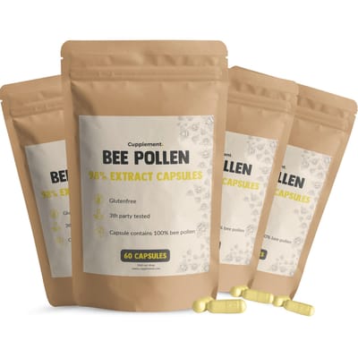 GOYU Bijenpollen extract 1000 mg per dagdosering Combideal 4x 60 Capsules - Stuifmeelkorrels - bee pollen - bijen pollen - Vegan - Zonder toevoegingen - Celwand gebroken - Lab getest - 20 dagen voorraad per zakje