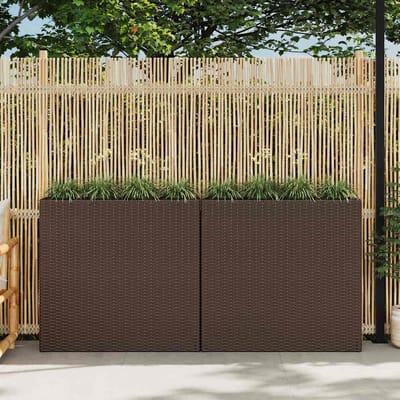 vidaXL - Plantenbak - verhoogd - met - 4 - potten - 2 - st - poly - rattan - bruin