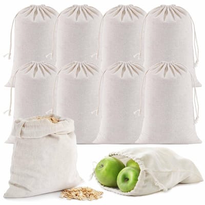 Dailygoods- Jute Tas - 20 x 30 cm - Set van 10 - Katoenen Zakjes met Koord - Slijtvast Materiaal - Geschikt voor Cadeaus
