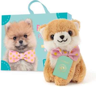 Studio Pets® Mini Knuffel Pomeriaan PomPom (8 cm) met Koffer, Paspoort & Stickerboek