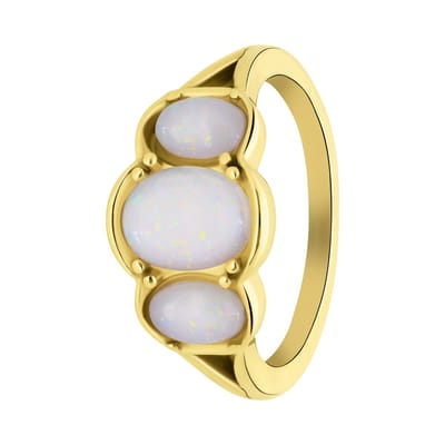 Lucardi Dames Stalen goldplated vintage ring opaal - Ring - Staal - Goudkleurig - 16 / 50 mm