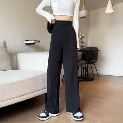 Vrouwen Losse Hoge Taille Wijde Pijpen Broek Lente Herfst Casual Rechte Pakken Broek Vrouwelijke Effen Plus Size 4XL Lange Broek S