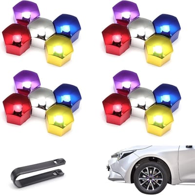 Wheel Nut Caps Pack of 20 - 17 mm - met Removal Tool - 5 Kleuren - Dust Caps voor Auto - Hexagonale Decoratie - Wheel Caps