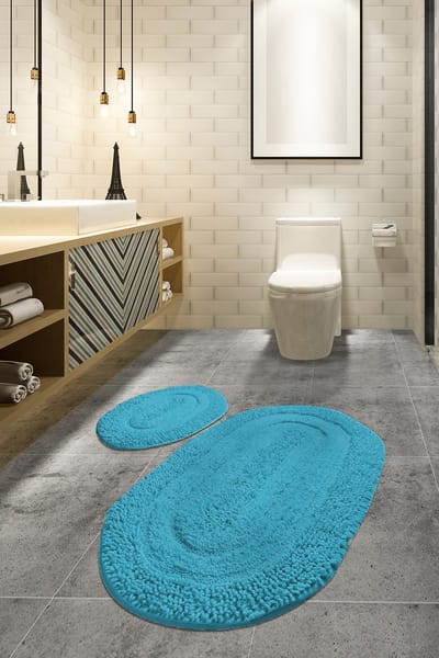 Bosdela badkamermatten, wasbaar, zacht en comfortabel – toiletmat + badmat – ideaal voor badkamer en toilet, met 60x100 cm + 50x60 cm Mintgroen (Set van 2)