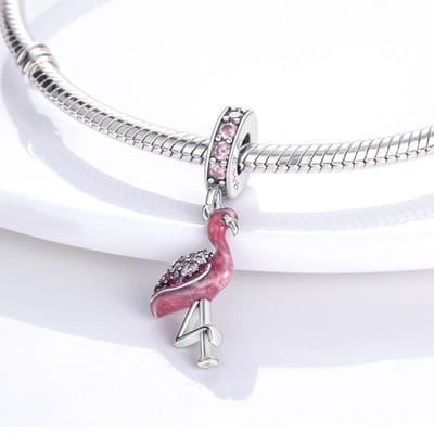 Charme Plata Flamant Rose Rêveur Animal Pendentif Convient Bracelet Authentique Charme Pour Femmes Bijoux Bricolage Artisanat Beau Cadeau white