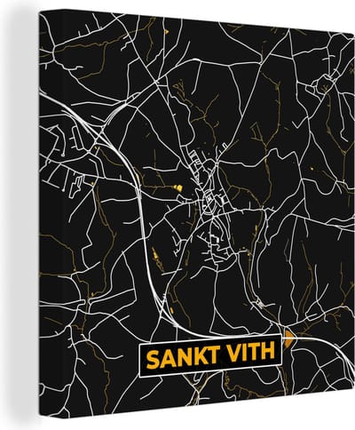 Canvas Schilderij Sankt Vith - Goud - Plattegrond - Stadskaart - Kaart - 20x20 cm - Wanddecoratie