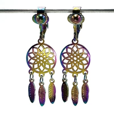 Clip Oorbellen Kinderen - Oorclips - Dromenvanger - Dreamcatcher - Regenboog - Neochrome - Knopje - MNQ bijoux