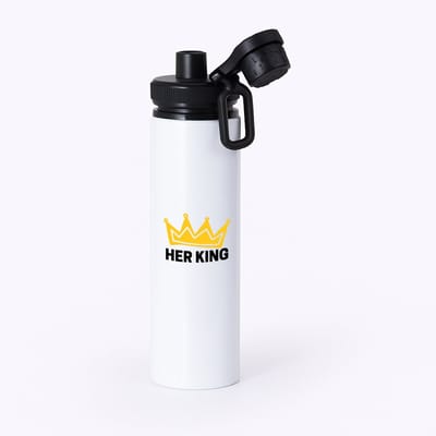 Hacebo® - Her King waterfles met draaidop zwart - Verjaardag - Haar - Hem - Grappige tekst - water fles - 850ML