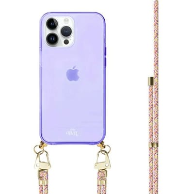 xoxo Wildhearts silicone case met koord - Paars telefoonhoesje met koord - telefoonketting - Rainbow Vibes - Cord Case - geschikt voor Apple iPhone 15 Pro Max - Regenboog koord - meerkleurig