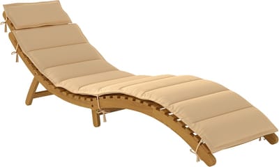 Ligbed - Tuin - Zonnebed - Ligstoel - Loungebed - Weerbestendig - Verstelbaar - Buiten - Opklapbaar - Natuurlijke houtlook + beige