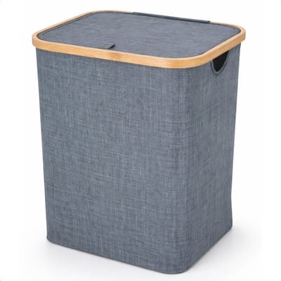 Cheqo® Wasmand - Wasmand met Deksel - Opvouwbare Wasmand - Wasmand met Klep - Blauwe Wasmand - Wasmand Badkamer - Wasmand Slaapkamer - Wasmand Wasruimte - Wasmand voor Wasgoed - Wasmand voor Handdoeken - Wasmand voor Beddengoed