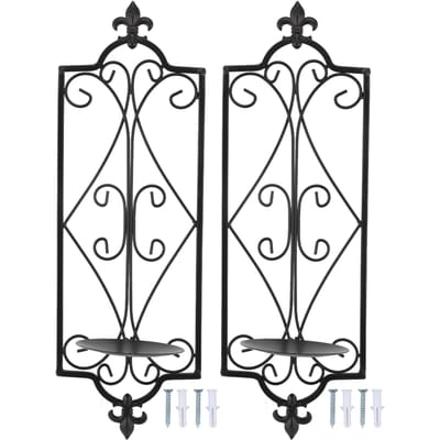 2pcs Applique Murale Bougeoir Suspendu en Fer Applique Murale Bougeoir Décorations Murales pour Salon black