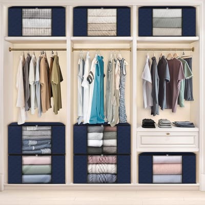 Opbergzakken - Kledingdozen - Thuis Organiseren - Versterkte Handgrepen - 10 Stuks 60L - Blauw
