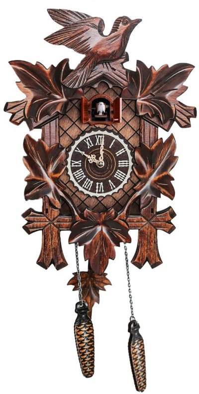 Boskoekoeksklok - Koekoeksklok - Automatisch uurwerk - Vintage Scandinavische stijl - Hout - Handgemaakt - Houten klok - Met echt koekoeksgeluid - Geschikt voor woonkamers en keukens - Bruin