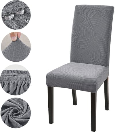 Qelus Waterdicht Jacquard Stoelhoes 1 stuk - Geometrisch Design - Universeel - Stoelhoezen Stretch voor eetkamerstoelen - Grijs