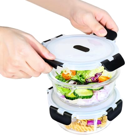 Glazen voorraaddozen met deksel, 620 ml, glazen voorraaddozen met deksel, orbiculaire opbergdoos met deksel, lekvrije glazen container, BPA-vrije voedselcontainer